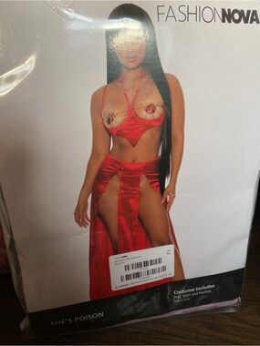 Fashion Nova Red Satin Two-Piece Lingerie Set